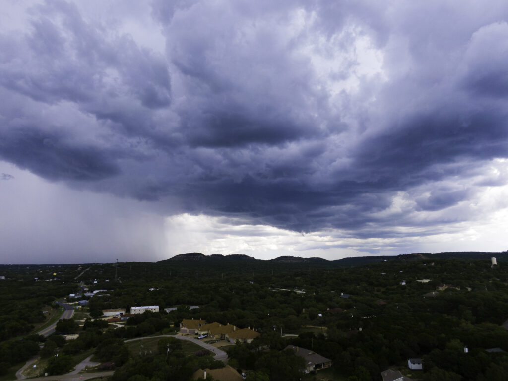 Rain beginning over Canyon Lake Texas on September 7, 2022